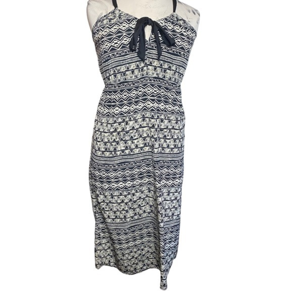 EVERLY Geometric Print Neck Tie Sleeveless Lined Dress,‎ size Medium Black White